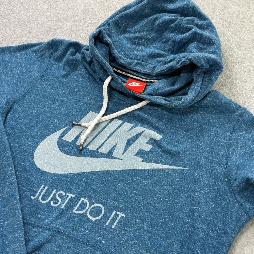 Nike Women's Just Do It Hoodie Blue Swoosh Pullover‎ Sweatshirt Size M